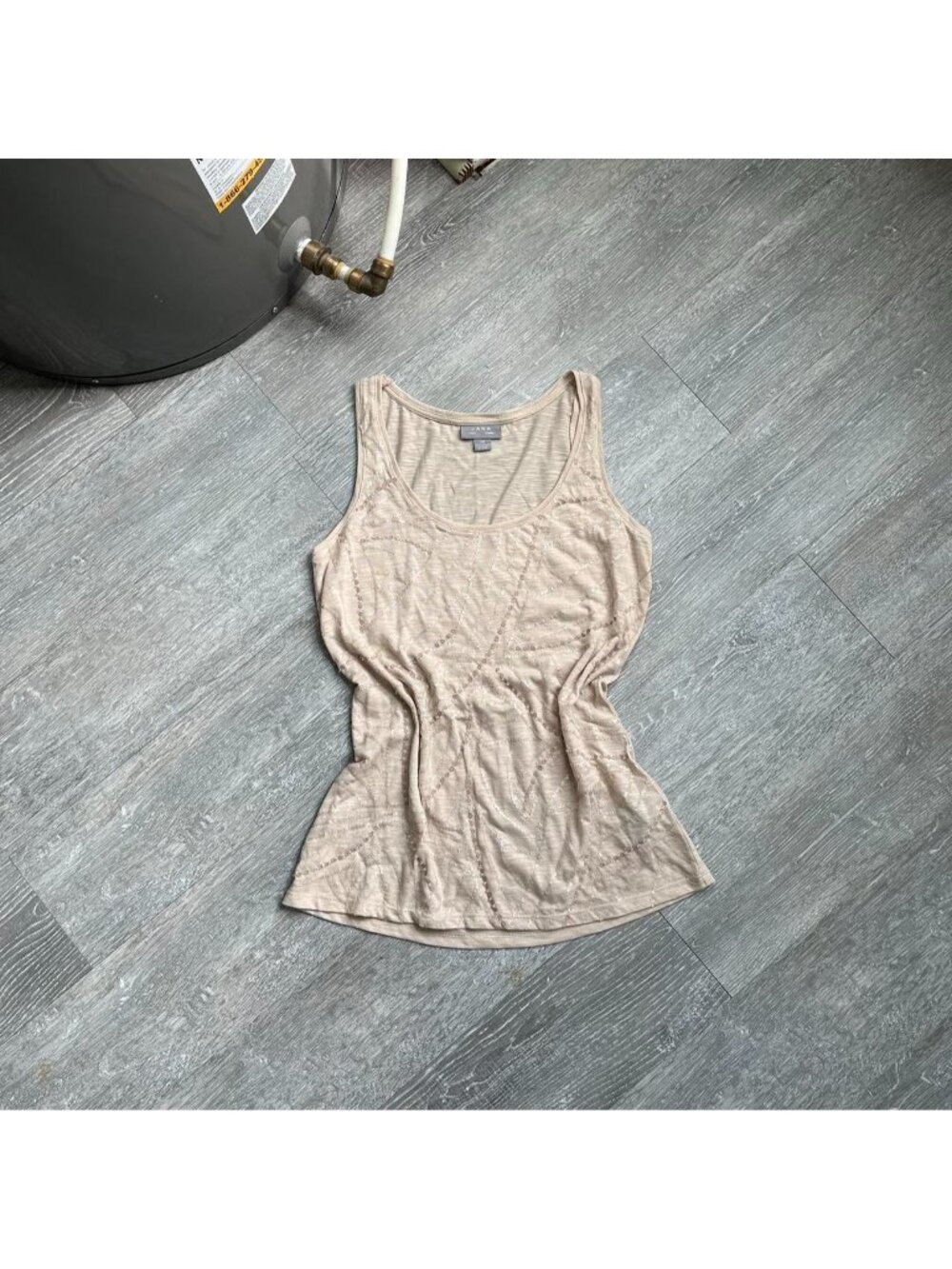 Beige / Cream “Jana” Y2K Striped Sequins Tank Top / Shirt (Tagged Women’s S)